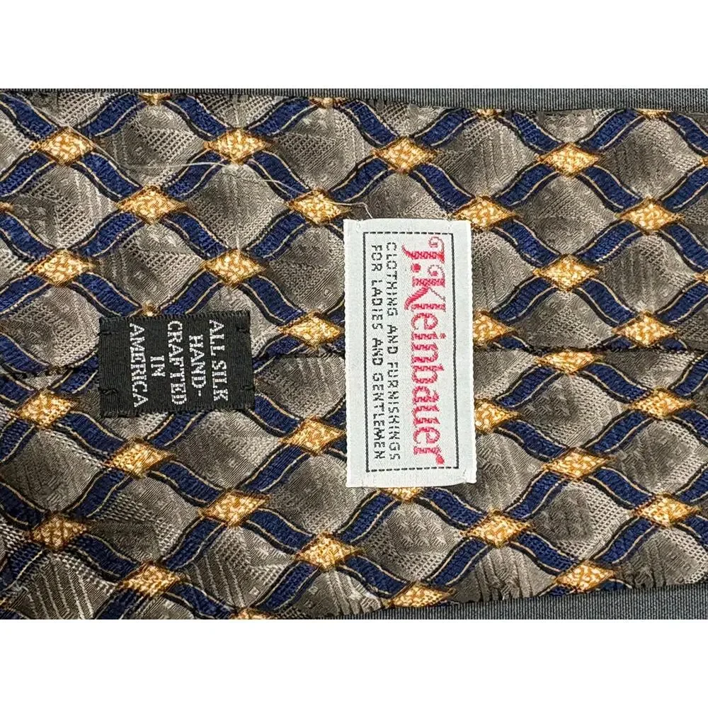 J.Z. Richards Men’s Silk Tie Gray Navy Gold Geometric Handmade USA 59”